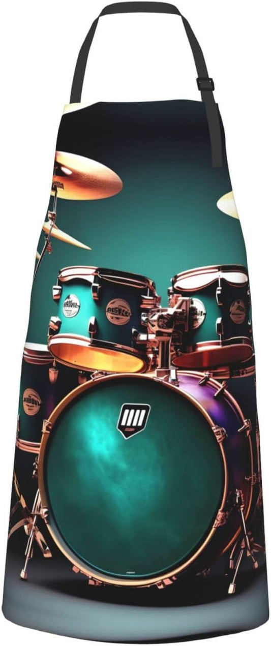 Cool Drum Set print Waterproof apron with pocket adjustable cooking apron for adult kitchen bibs to bake