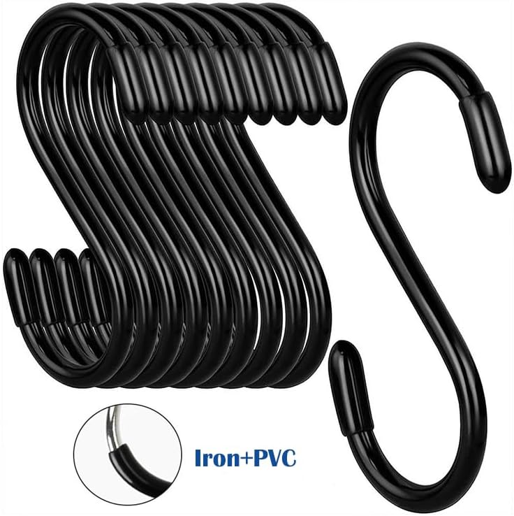 20 Pack 3 Inch Heavy Duty S Hooks, Black Rubber Coated S Hooks, Non Slip Sturdy Metal S Hook Hanger for Kitchen, Bathroom, Workshop, Office, Garden Tools, Plants, Clothes, Bags, Cups, Pans, Towel