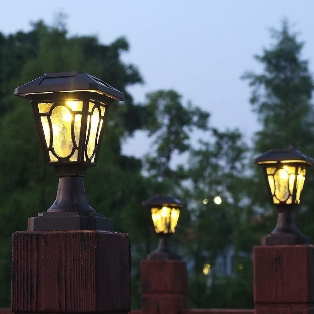 Post Lights Outdoor Garden Lights Deck Lighting Vintage Solar Column Headlight Waterproof Garden Wall Outdoor LED Bright Wall Lighting European Garden Street Light Post Floor Column Lamps