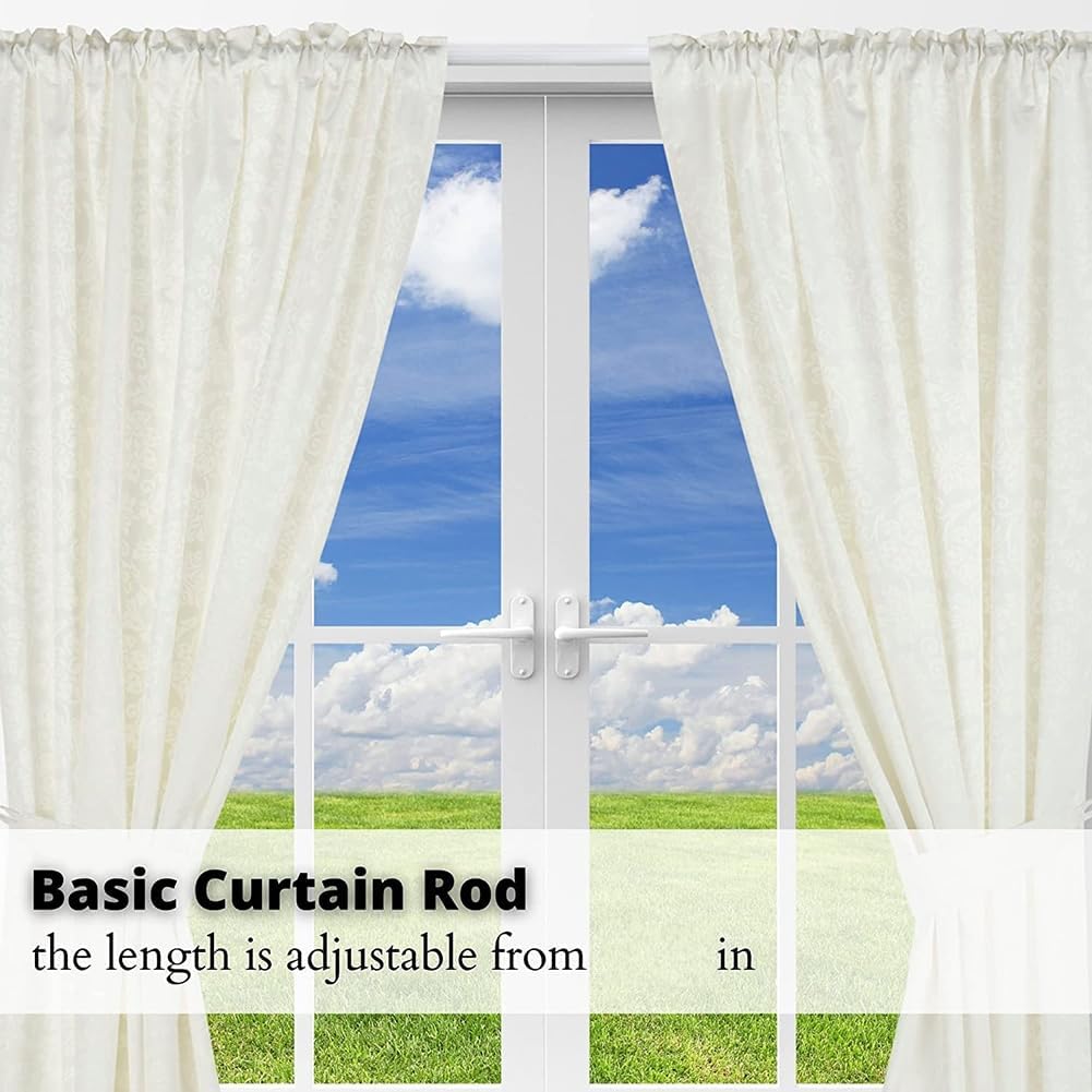 Heavy Duty Single Rod,Lock Seam Curtain Rod 28 to 48-Inch Adjustable Width, 2 1/2-Inch Projection，Hardware Included,White(Pack of 2)