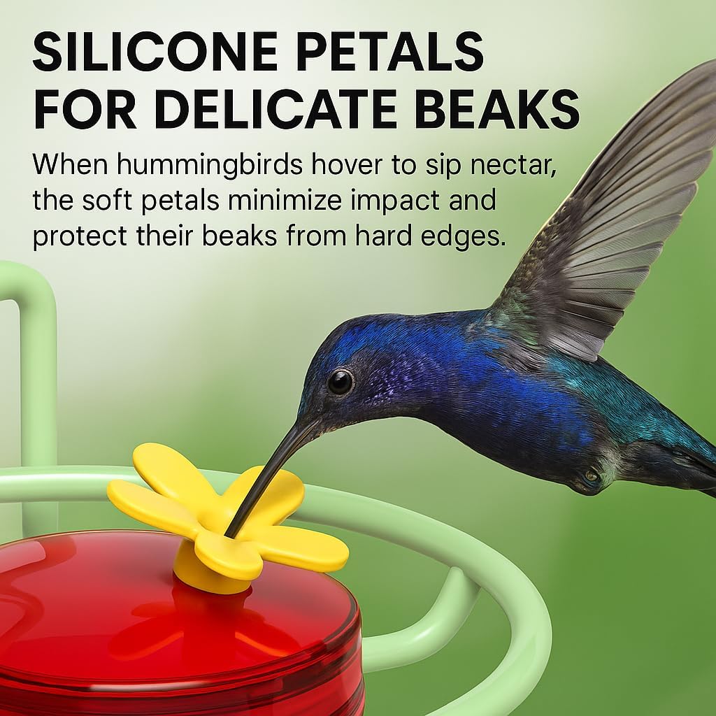 Window Hummingbird Feeder, Small Hummingbird Feeder for Outdoors with Strong Suction Cup - Metal Base & 6 Feeding Ports, Easy to Clean and Refill