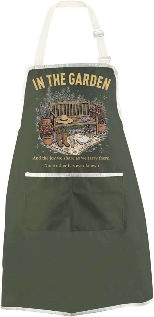 WCGXKO In the Garden Kitchen Apron Vintage Christian Hymn Gift Faith Base Gift for Plant Lover