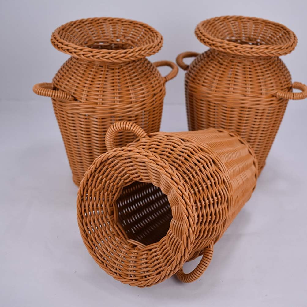Cabilock Light Brown Plastic Modern Vase, Handmade Rattan Cover, Farmhouse Decor, Multipurpose Floral Holder, Tabletop Decorative Pot, Gift Set for Women