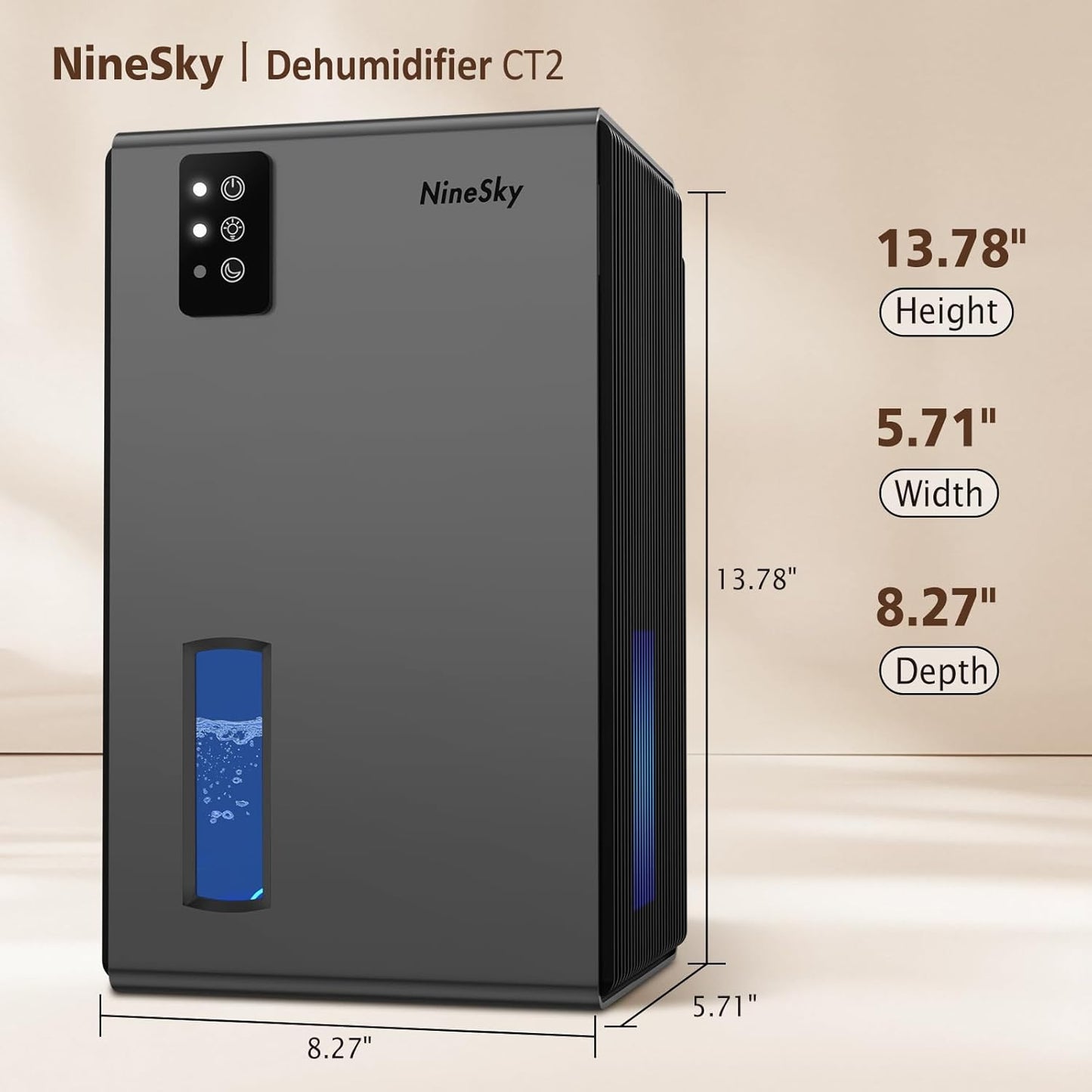 NineSky 가정용 제습기, 2.8L(92온스) 물탱크, (1000제곱피트) 제습기, 욕실 침실 지하실용, 자동 꺼짐 기능, 7가지 색상 LED 조명(그레이)