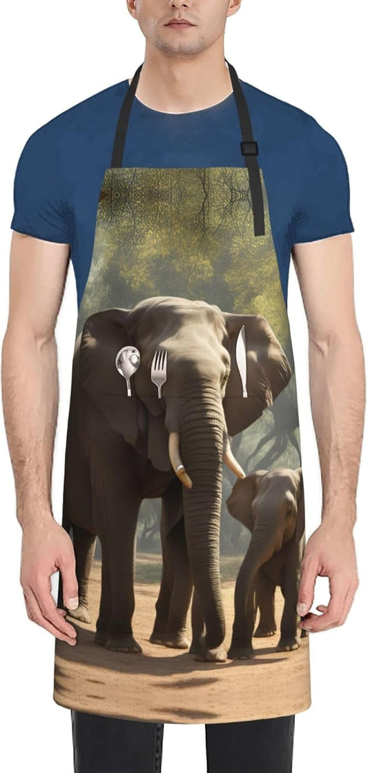 Elephant print Waterproof chef's apron with pocket apron for kitchen cooking baking barbecue and gardening