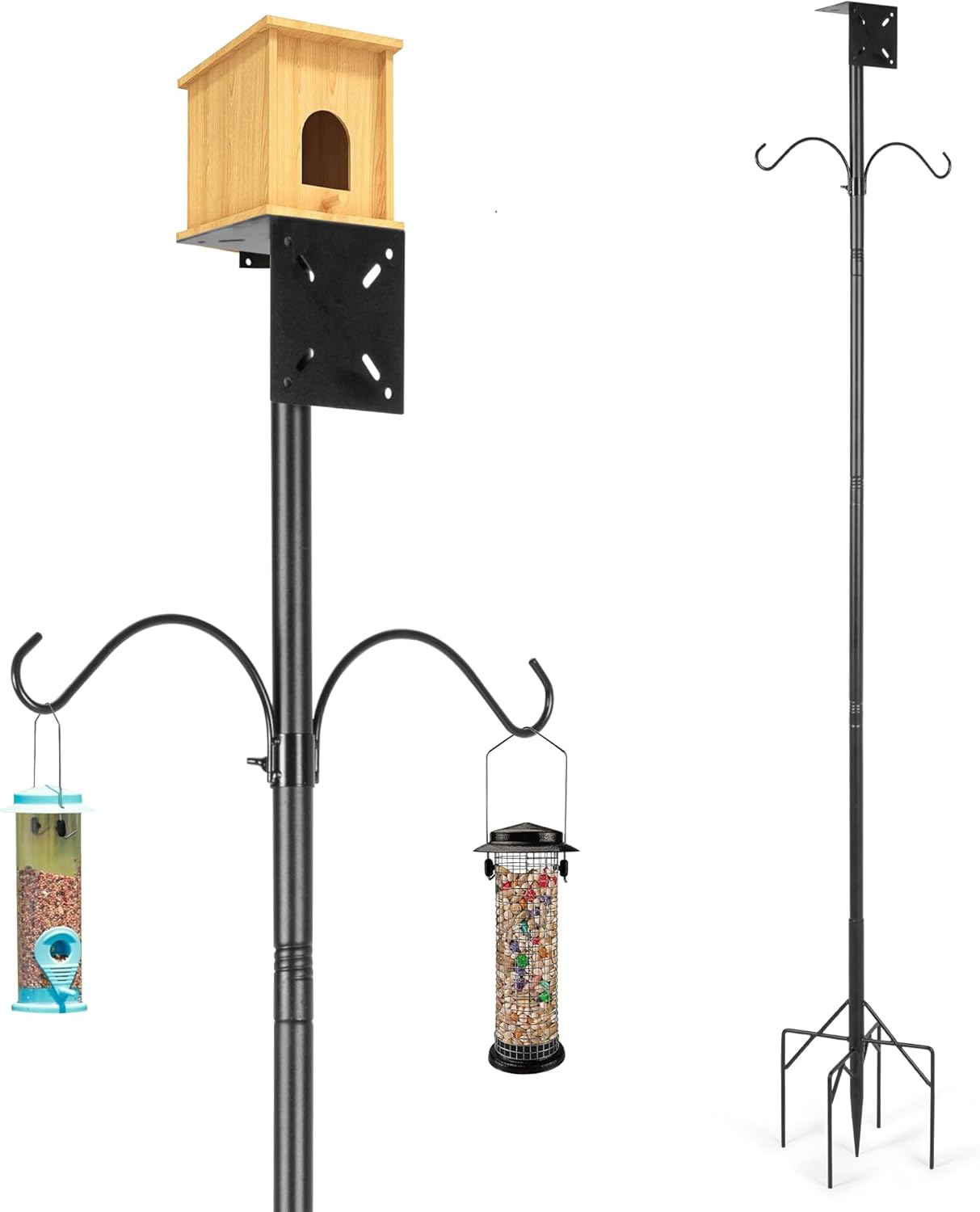 79 Inch Adjustable Bird Feeder Pole for Outdoors Heavy Duty | Bird House Pole | Bird Feeder Stand with Mounting Bracket and Shepherd's Hooks | Mounting Pole for Smart Bird Feeder