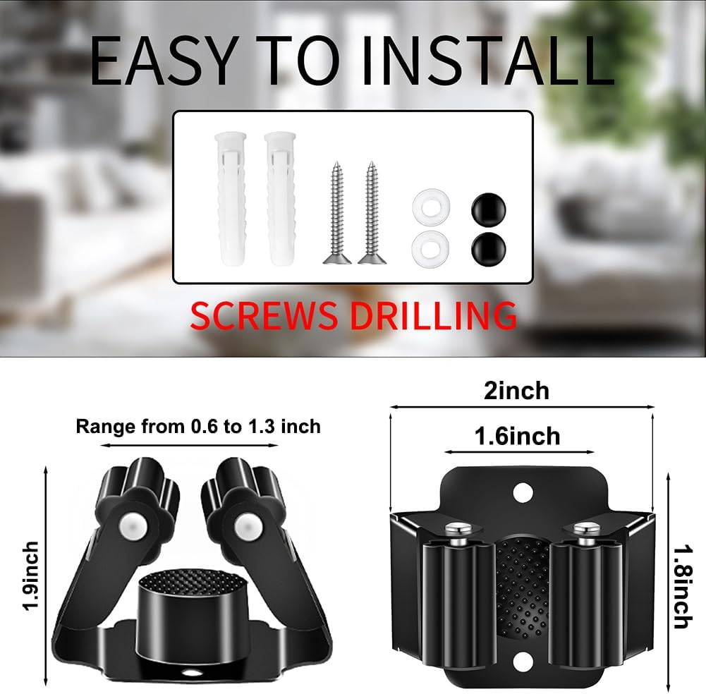 AKOAK Broom and Mop Rack Holder, Wall Storage Organizer, Screw Mount, Garden Tool Organizer Stainless Steel Mop Rack, Home, Kitchen, Bathroom, Garden, Garage Storage (12 PCS, Black)