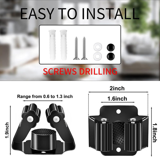 AKOAK Broom and Mop Rack Holder, Wall Storage Organizer, Screw Mount, Garden Tool Organizer Stainless Steel Mop Rack, Home, Kitchen, Bathroom, Garden, Garage Storage (12 PCS, Black)