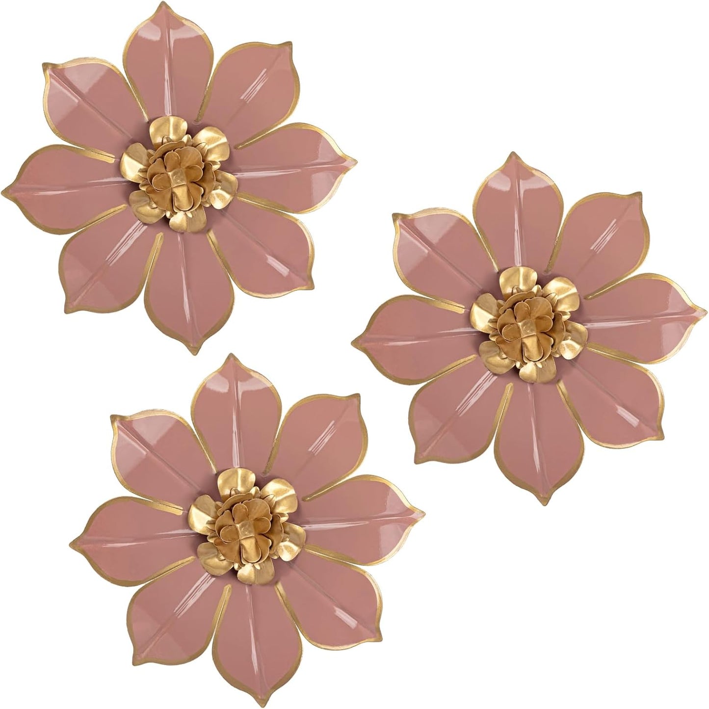 Metal Flowers Wall Decor Set of 3, Pink Metal Flower Wall Art Decor for Inoor & Outdoor Use, 3D Vintage & Modern Pink Walls Arts for Bathroom, Living Room, Bedroom, Garden, Patio, Porch, Office, 10"