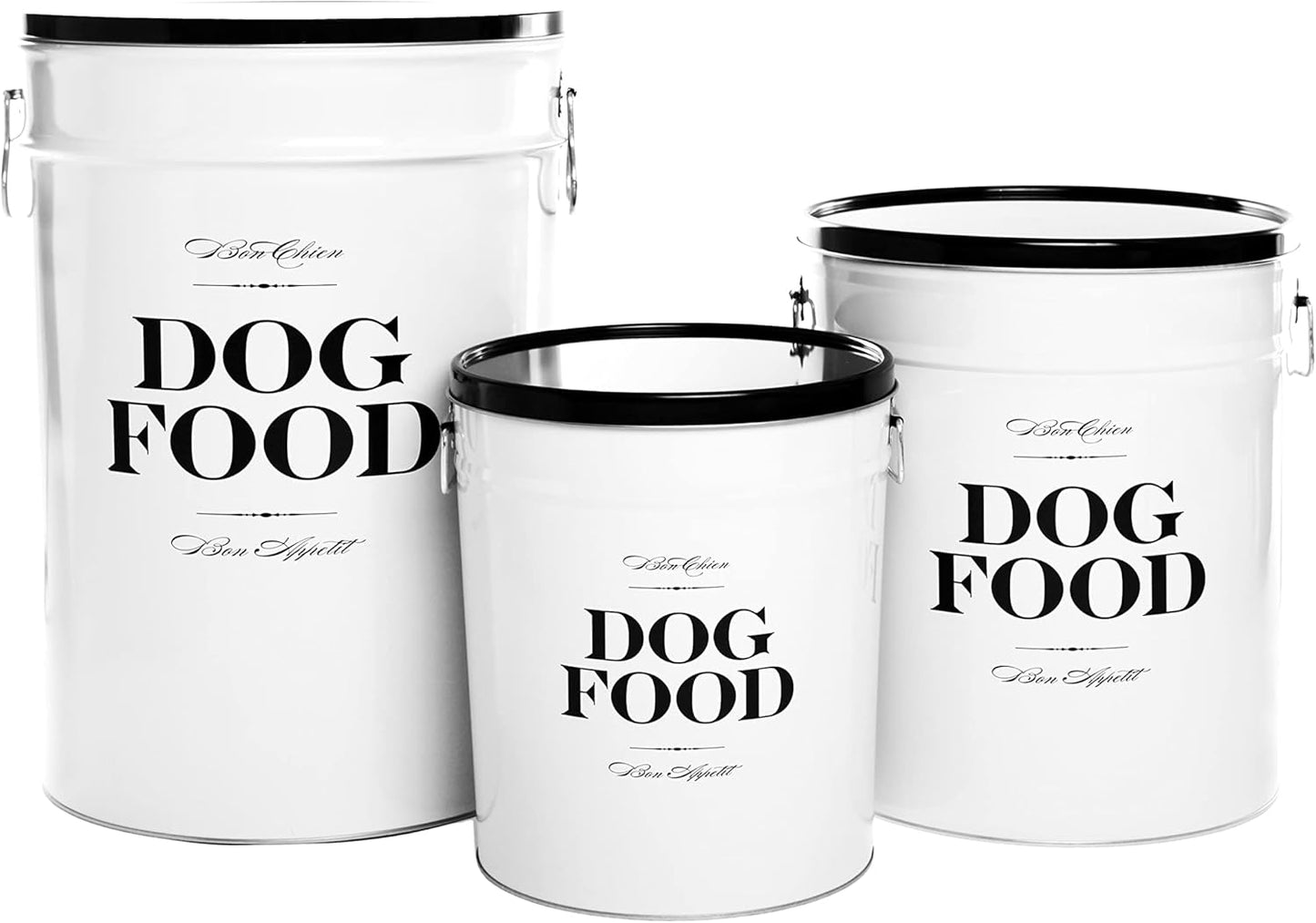 Harry Barker Bon Chien Dog Food Storage Canister – Medium 6.5 gallons, Airtight Stainless Steel Pet Food Container, Stylish Kitchen Counter Dog Kibble Storage with Easy-Open Lid - White