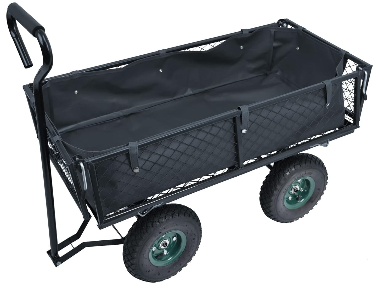Liner Included, Mesh Steel Folding Utility Wagon with Removable Sides and 10in Pneumatic Tires, Black