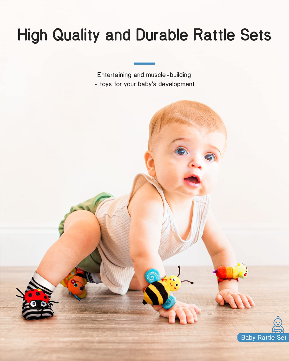 Infinno Baby Wrist Rattle Socks and Foot Finder Set, Perfect Baby Toys