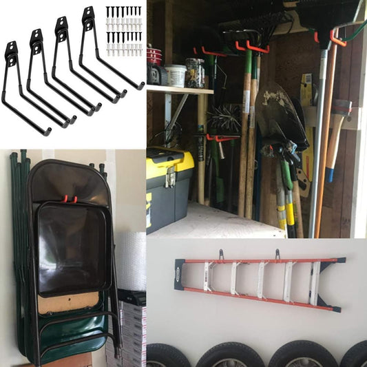 Heavy Duty Garage Storage Utility Double Hooks,Extended Wall Mount Tool Holder Organizer for Ladders,Bike,Chair (4 Pack Black 7.5" Large U Hook)