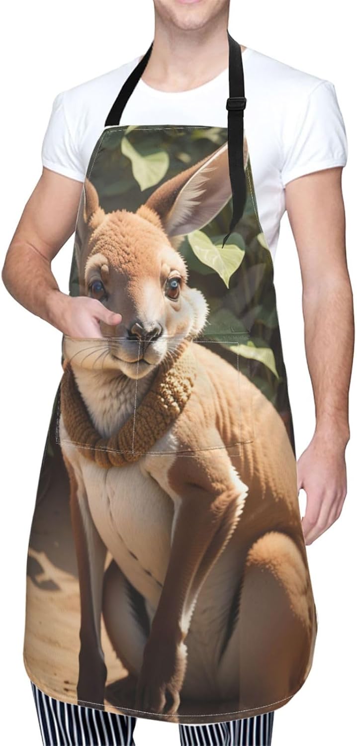 Funny for Kangaroo Zoo print Waterproof chef's apron with pocket apron for kitchen cooking baking barbecue and gardening