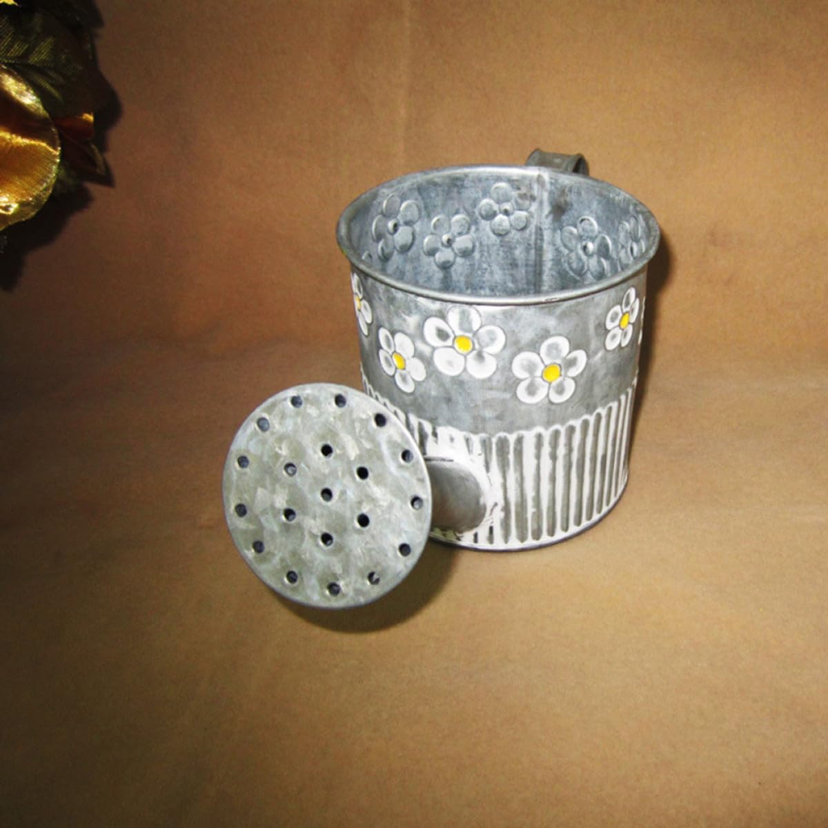 Milisten Iron Flower Vase Watering Pot Shape with Embossed Pattern, Me