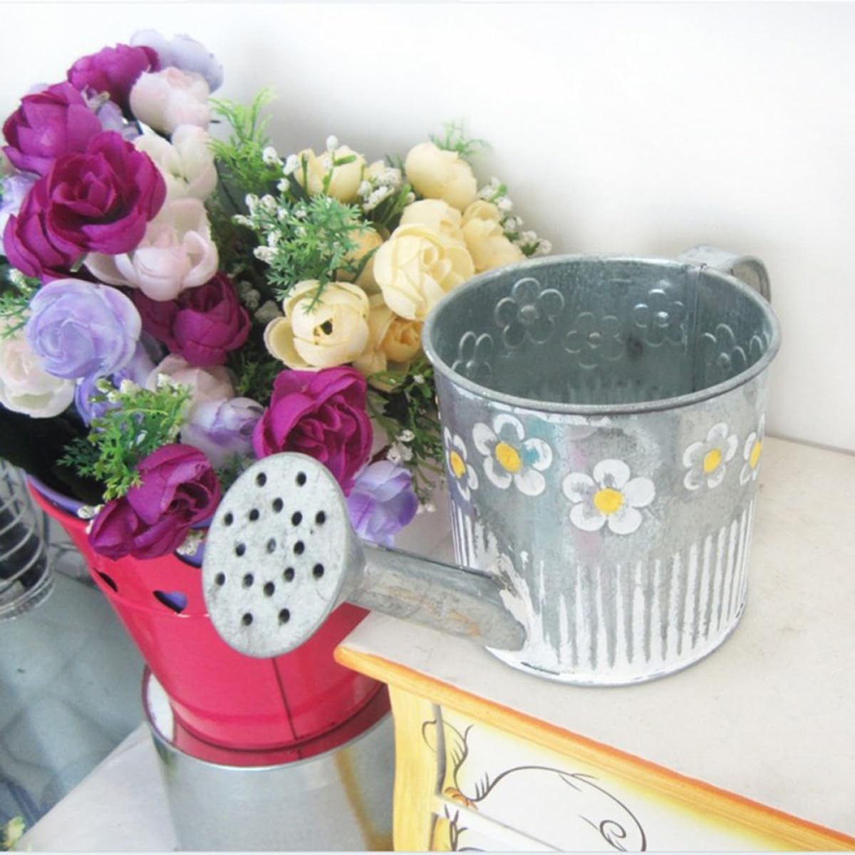 Milisten Iron Flower Vase Watering Pot Shape with Embossed Pattern, Me