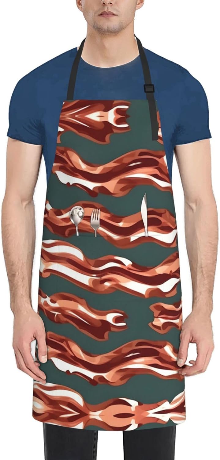 Bacon Pattern Print Laundry apron 28x33 In Waterproof Kitchen Apron with Pockets for Cooking Baking