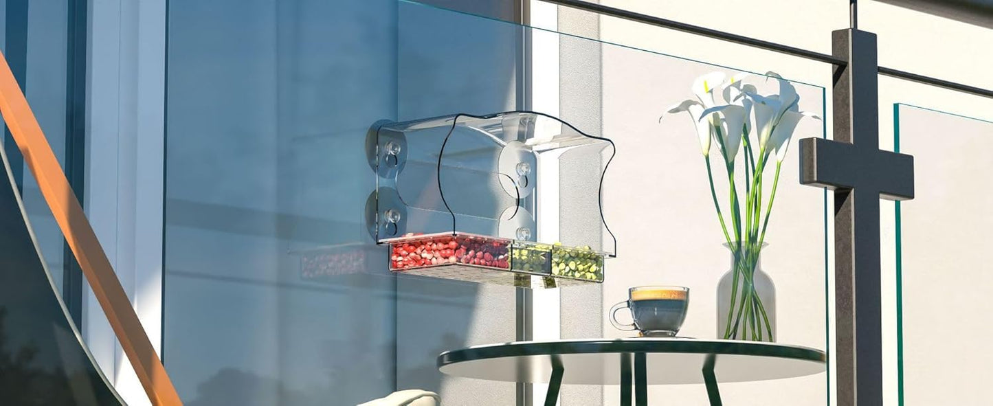 Window Mount Bird Feeder, Clear Acrylic with Suction Cups, Anti-Slip Design, No Punching Required, Outdoor Wild Seed and Water Humming Feeders,a Watching Gift,Garden Decor (Rectangle)