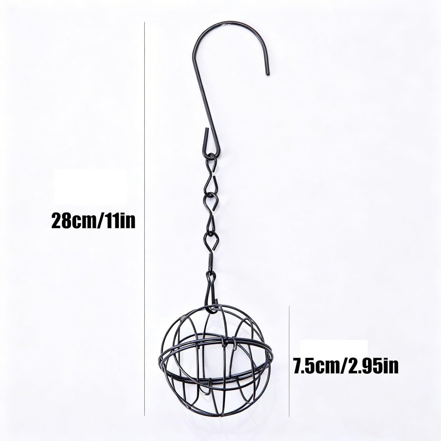 Metal Bird Feeder Set, 8 Pack Suet Ball Holders, Hangable Metal Sphere, Outdoor Ball Bird Feeder, Black Spherical Design, 7.5 x 28 cm, Hanging Garden Feeders for Wild Birds with Easy-Fill Opening