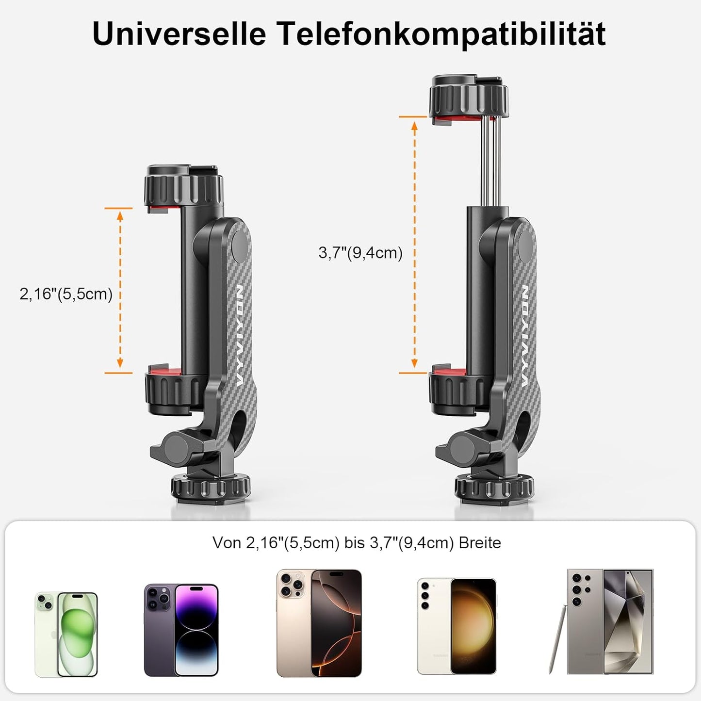 Cell Phone Tripod Mount, Tripod Phone Holder with 1/4" Screw 2 Cold Shoes, 360°Rotates 180°Tilts Adjustable Camera Hot Shoe Phone Mount for iPhone,Samsung, Selfie Stick, Camera Stand