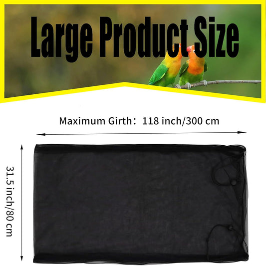 Bird Cage Seed Catcher Large Bird Cage Cover 118 * 31 inches Adjustable Net Cover,Black Nylon Mesh Birdcage Skirt Guard for Parrot Macaw Round Square Cages (1, Black, 118 * 31 inches)