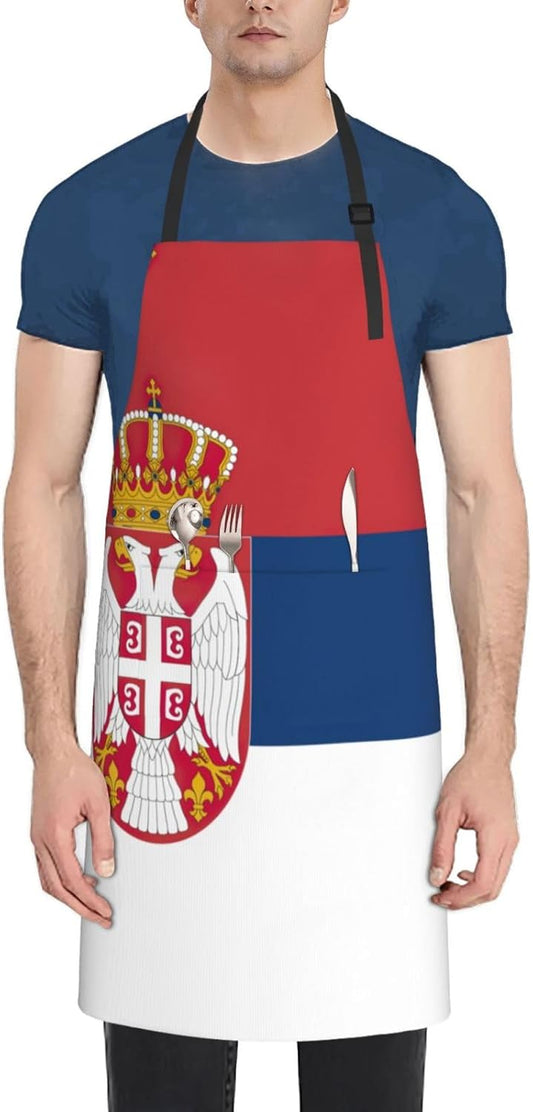 Flag of Serbia print Waterproof chef's apron with pocket apron for kitchen cooking baking barbecue and gardening