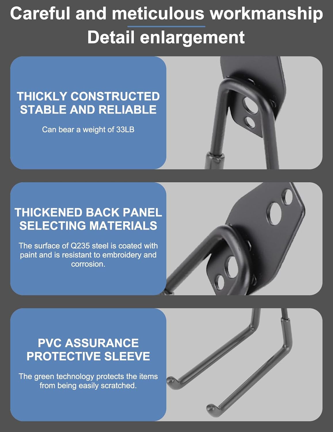 Garage Hooks, 5PCS Heavy Duty with 33lb J Hooks Strength, Multi Use Wa