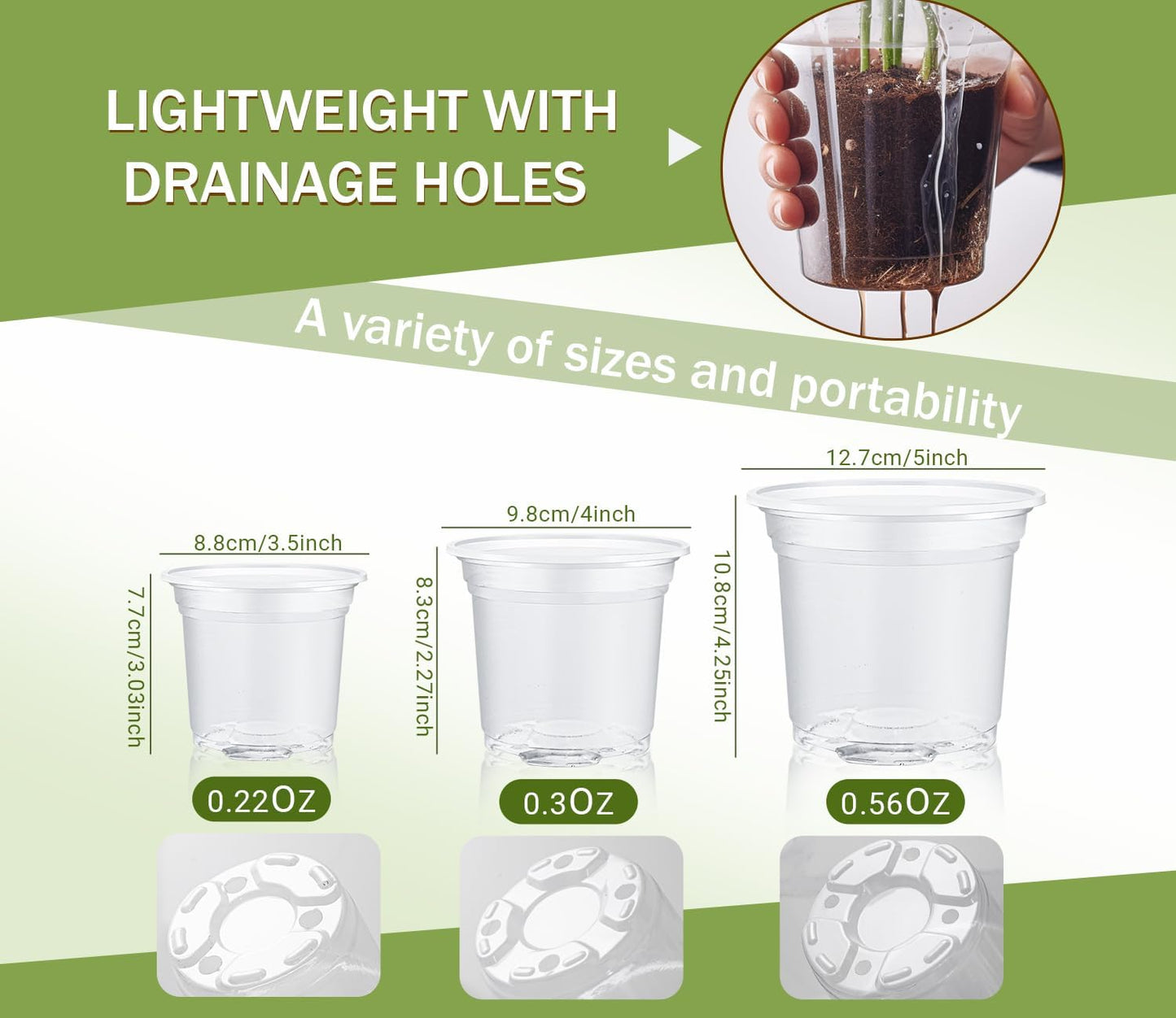 30 Packs Clear Nursery Pots for Plants, 3.5/4/5 Inch High Transparency