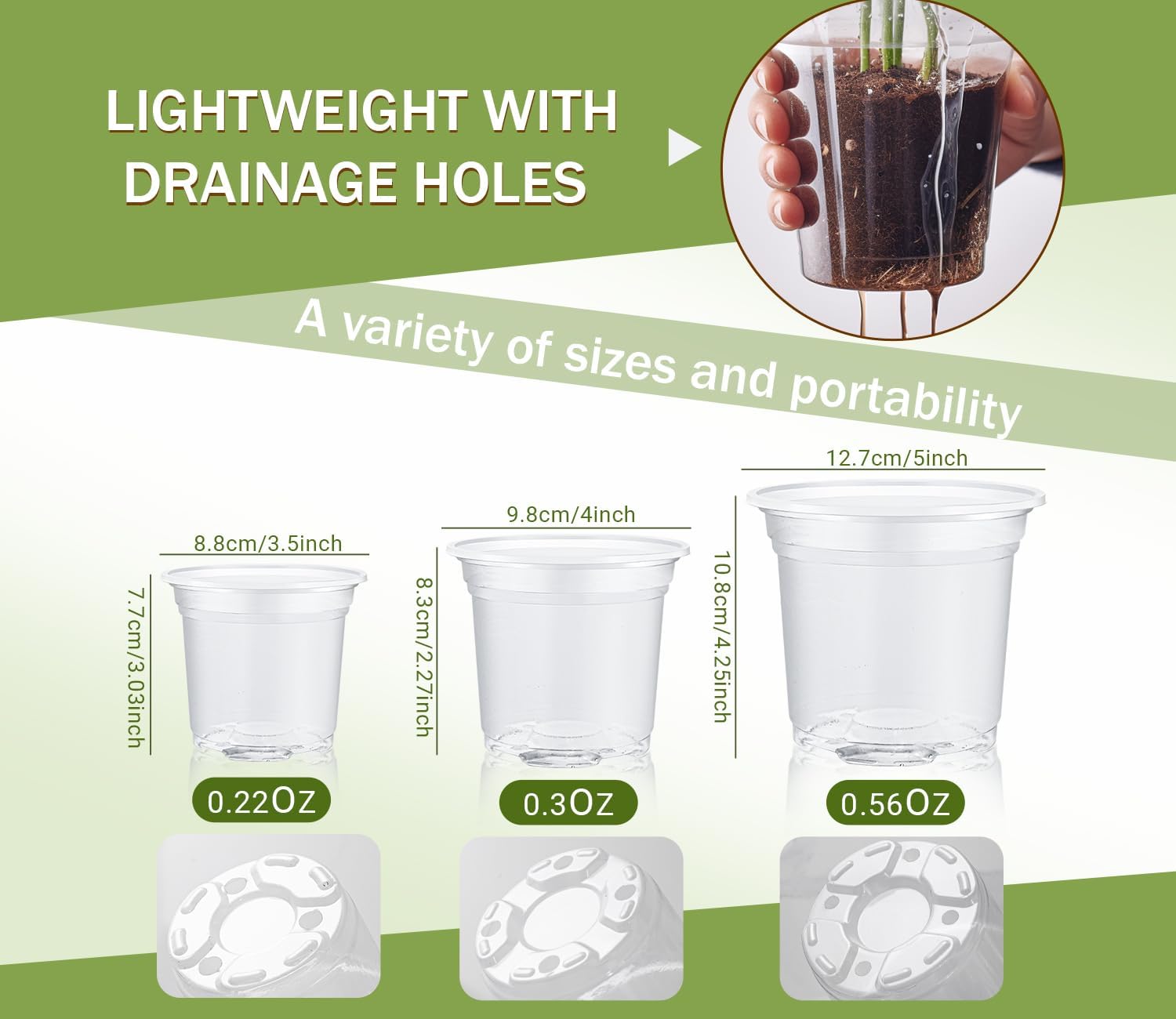 30 Packs Clear Nursery Pots for Plants, 3.5/4/5 Inch High Transparency