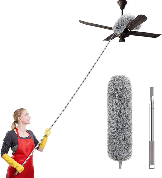 SetSail Extra-Long Dusters with Extension Pole 100-inch for Cleaning, Bendable Microfiber Head Washable Ceiling Fan Duster for High Ceilings, Furniture