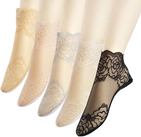 Lace Ankle Socks For Women - 5Pairs ruffle socks women - Fishnet Ankle