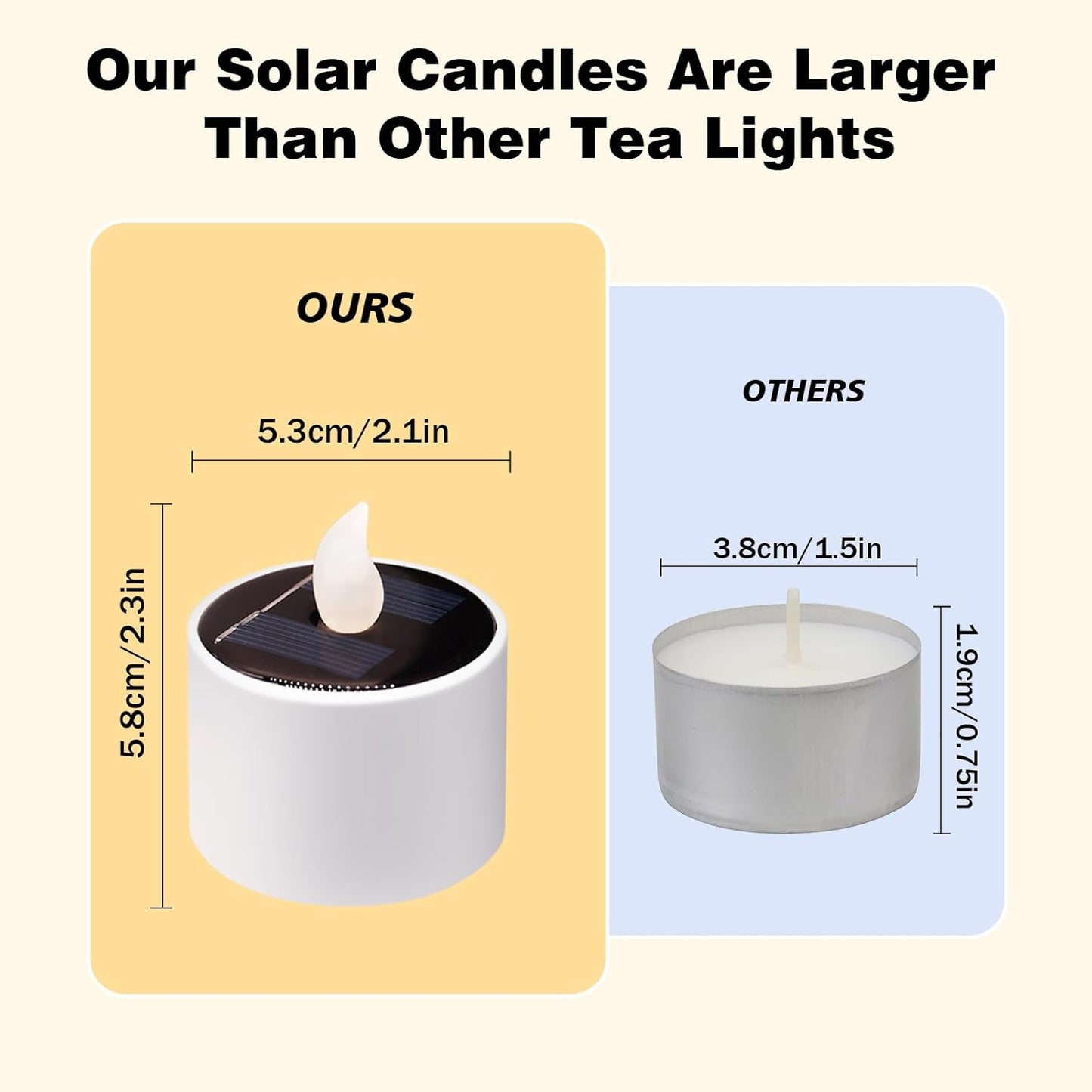 Solar Tea Lights Outdoor - 8 Pack Waterproof Rechargeable Dusk to Dawn Outdoor Lighting Flameless Flicker Reusable LED Solar Candles for Lanterns Camping Garden Home Decorations, 2.3''x2.1''