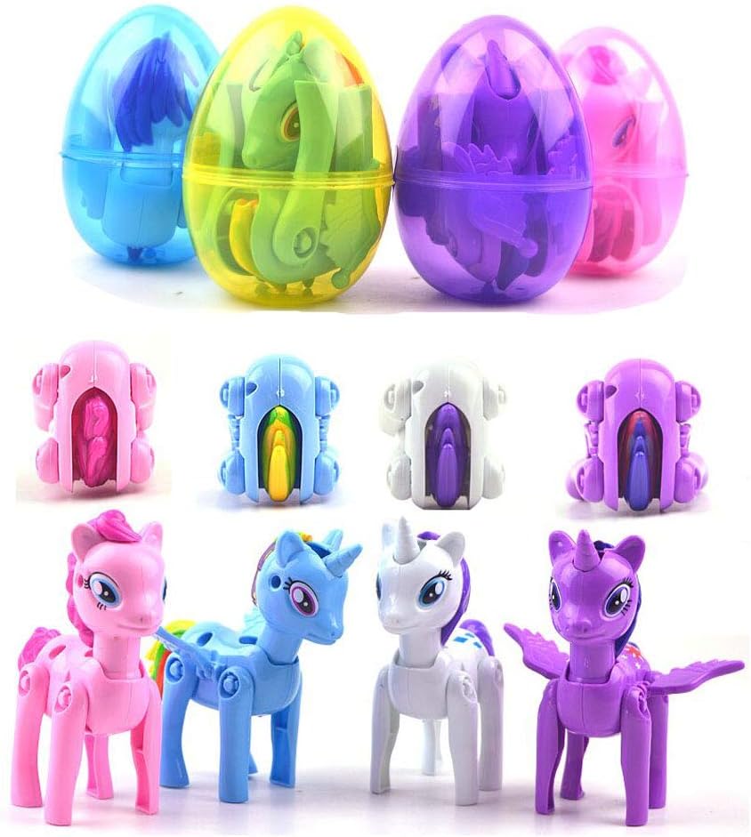 4 Pack Jumbo Unicorn Deformation Easter Eggs with Toys Inside for Kids Boys Girls Toddlers Easter Basket Stuffers Fillers Gifts Party Favors