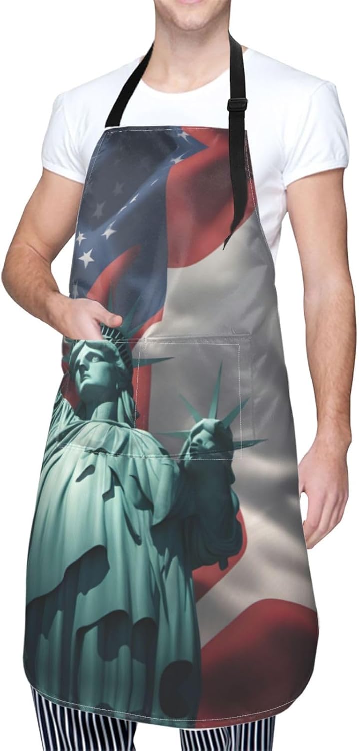 Statue of Liberty Flag print Waterproof chef's apron with pocket apron for kitchen cooking baking barbecue and gardening