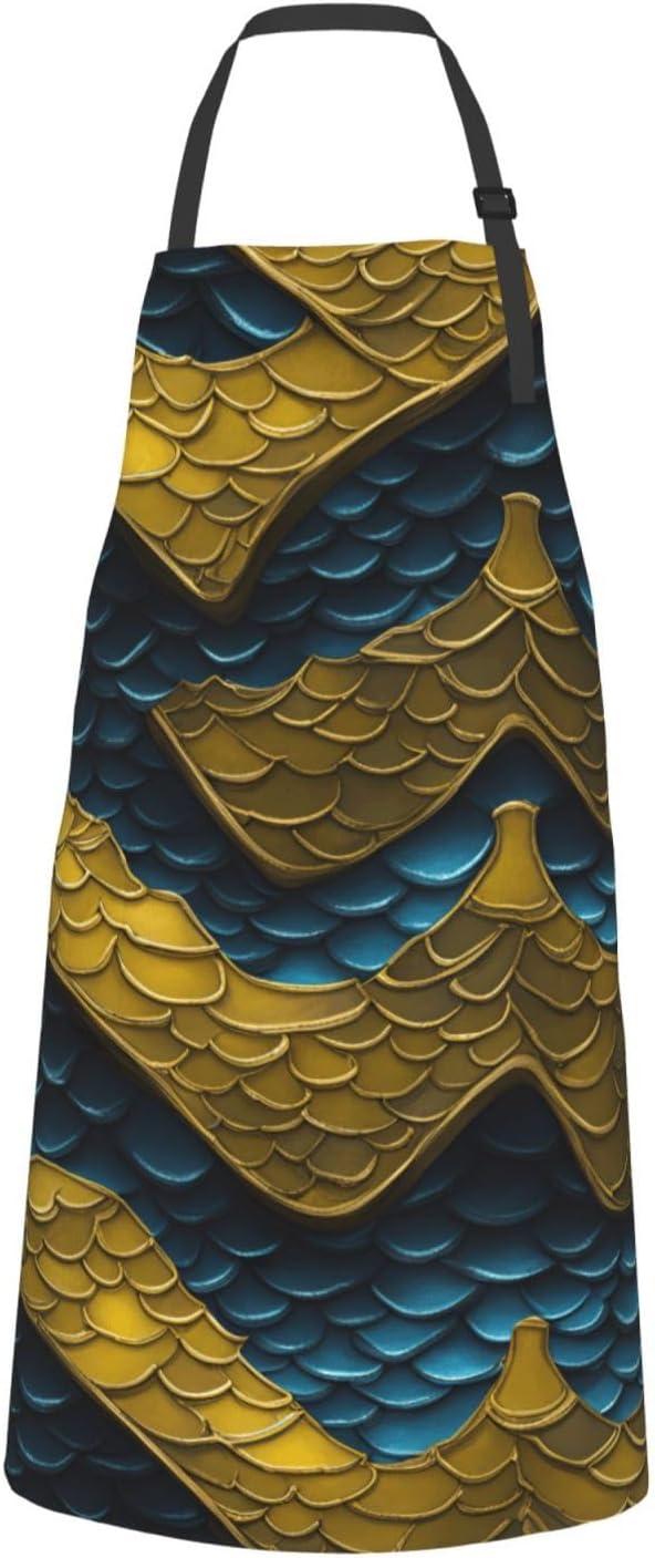 YANYU Dragon Scale Print 28x33 In Kitchen Apron Stylish Chef Apron wit