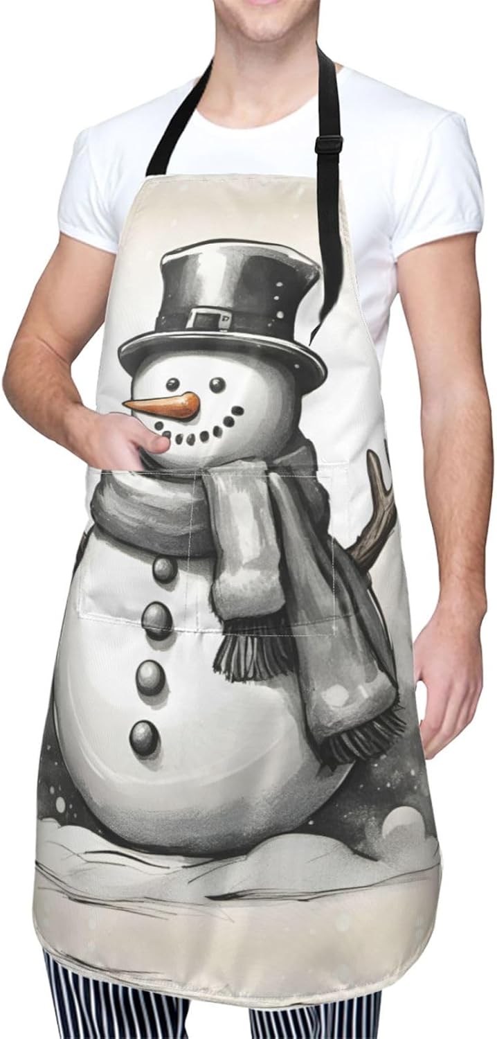 christmas snowman 1 Print 28x33 In Adult Kitchen Apron with Pockets Ve