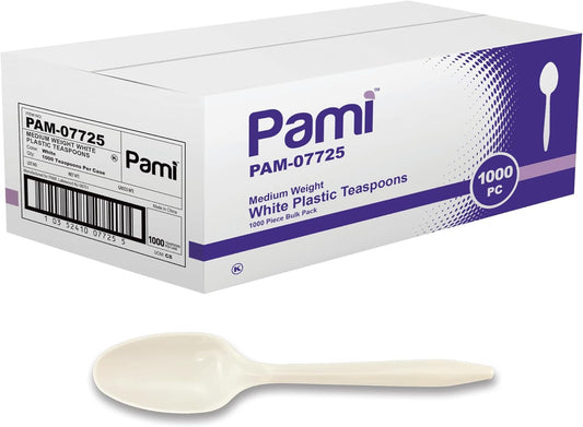 PAMI Bulk Plastic Spoons 1000 Count Disposable Medium Weight Sturdy Cu