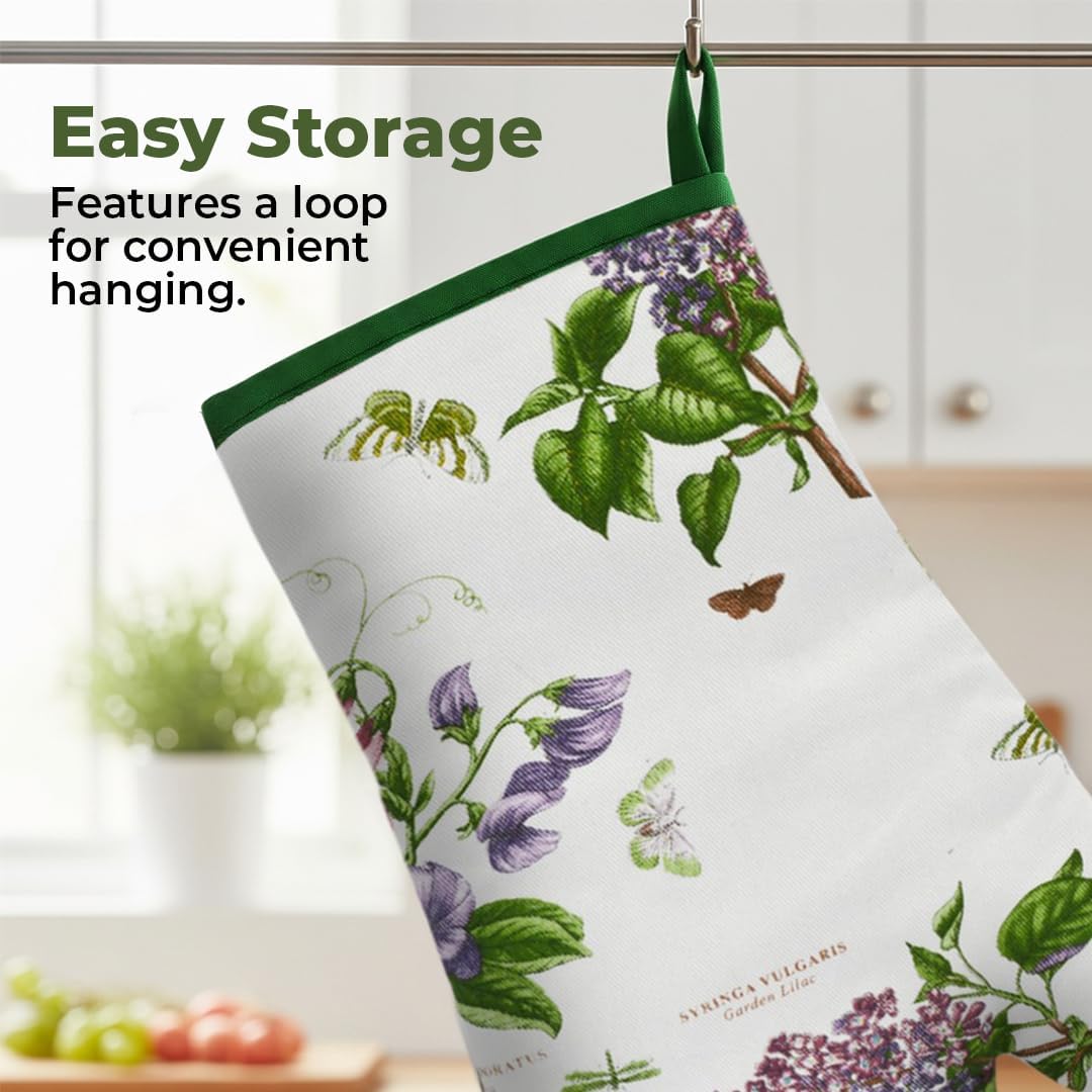 Pimpernel Botanic Garden 14.5" Gauntlet Oven Glove | Floral Motif | Cotton Textile Blend | Machine Washable | Ideal for Cooking, Grilling, and Baking