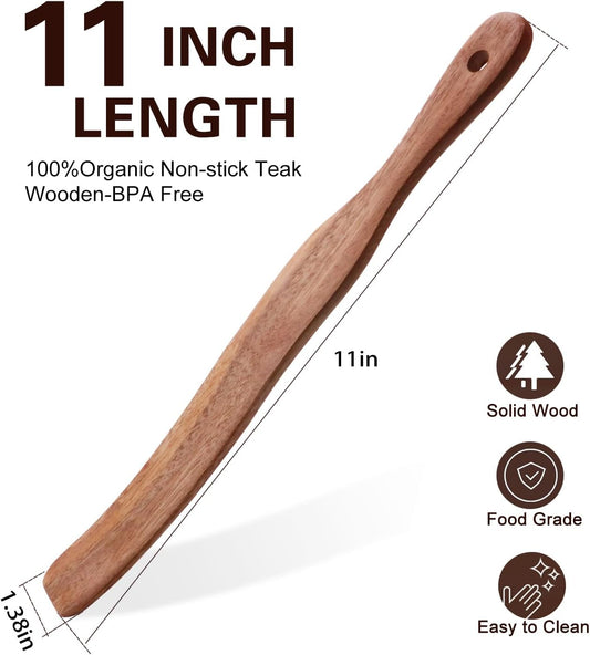 Spurtle for Sourdough Starter, Mixing, dough whisk, Reaching Bottom of Jar, Natural from High Moist Resistance Teak, wooden bread making tools, NonStick Cookware