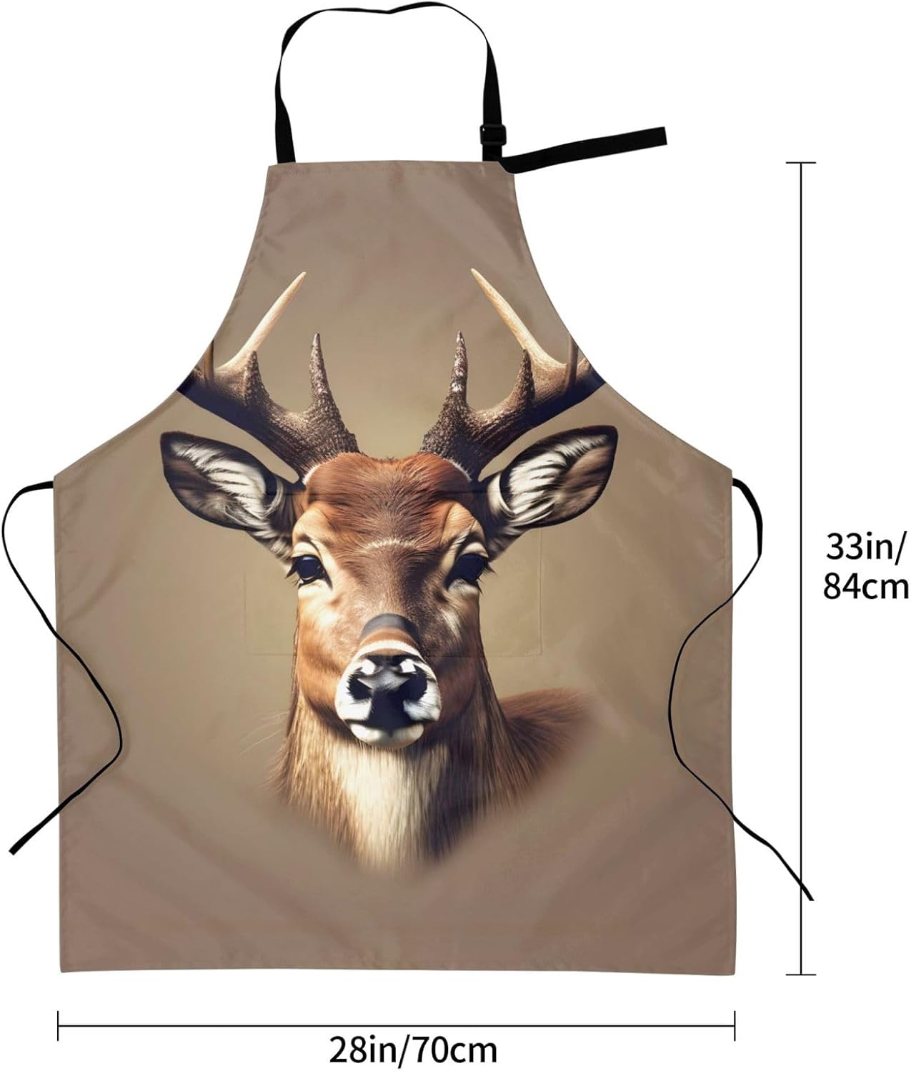 Deer head printing Print Laundry apron 28x33 In Waterproof Kitchen Apron with Pockets for Cooking Baking