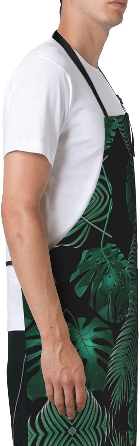 Banana Leaf Green print Waterproof chef's apron with pocket apron for 