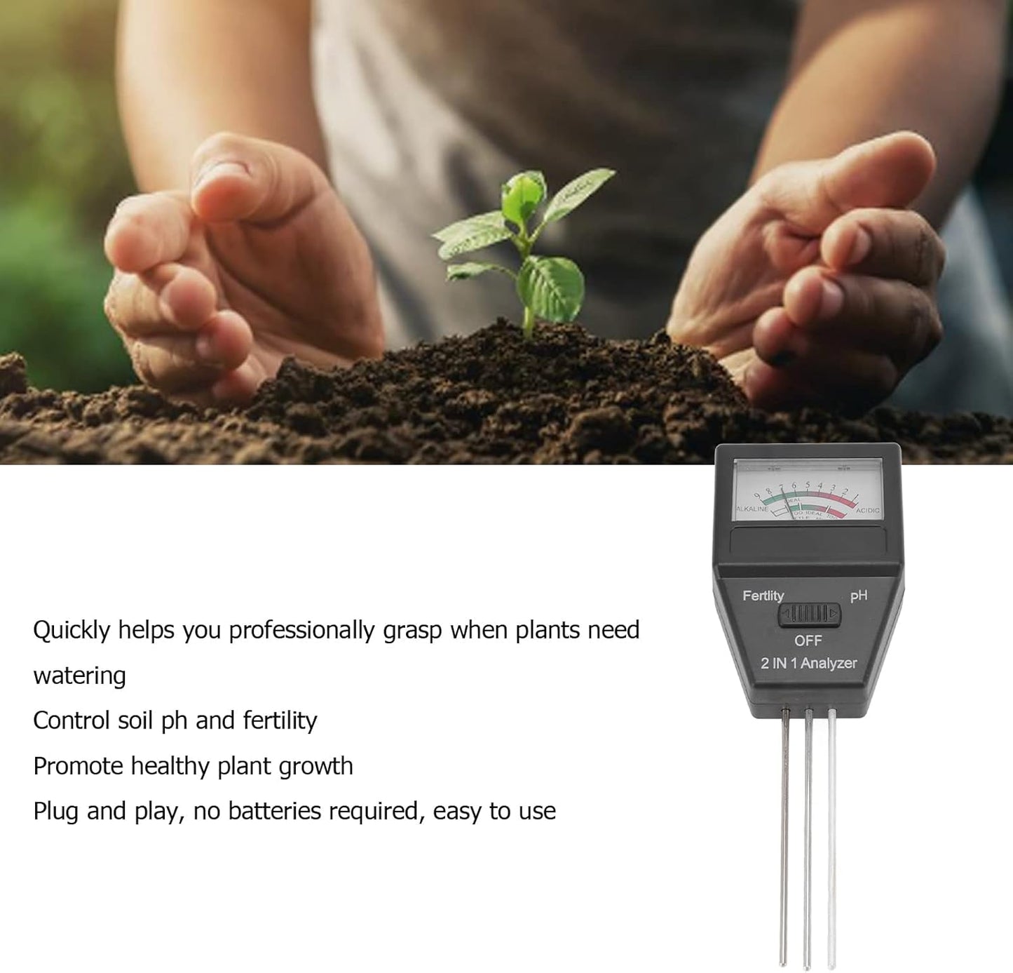 aqxreight 2 in 1 Soil Meter Fertility Tester with 3 Probes ABS Soil Me