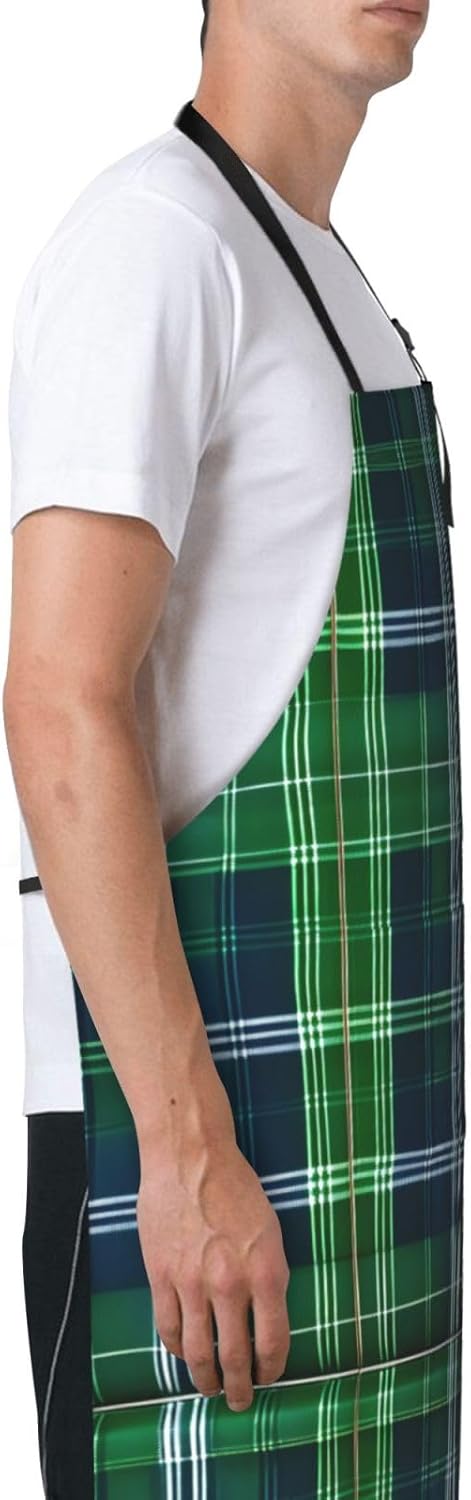 Blue Scottish Tartan Print Laundry apron 28x33 In Waterproof Kitchen A