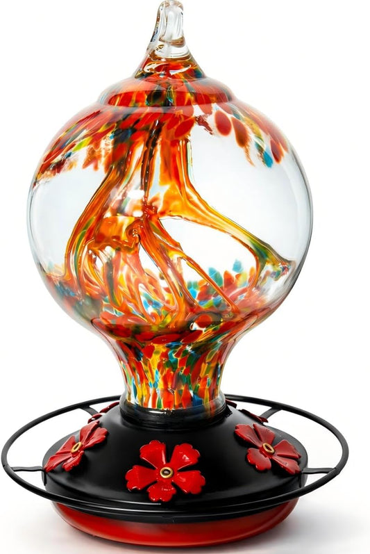 Hummingbird Feeder for Outdoors Hanging, 34 Oz, Hand Blown Gift Inner 