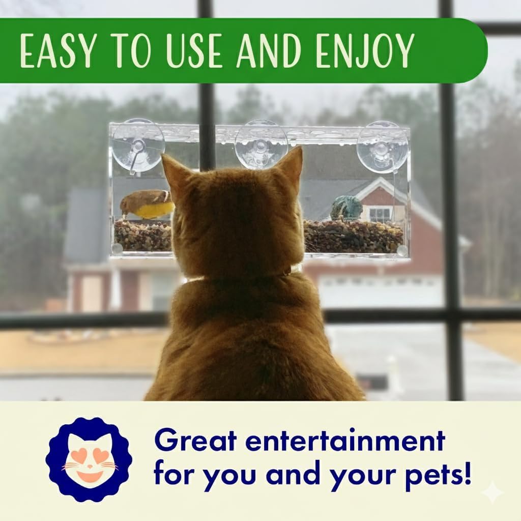 Window Bird Feeder by Nature’s Hangout - Award-Winning Clear Acrylic Bird Feeders for Outdoors, No Assembly, Strong Suction Cups, Bird Watching for Cats, Easy-to-Clean Birdhouse