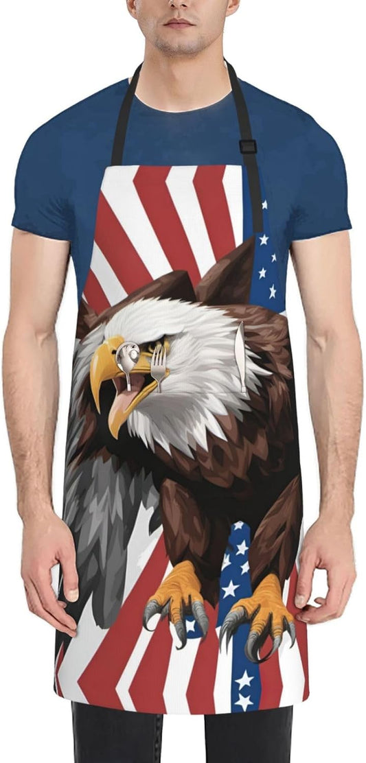 Eagle with USA Flag print Waterproof chef's apron with pocket apron for kitchen cooking baking barbecue and gardening