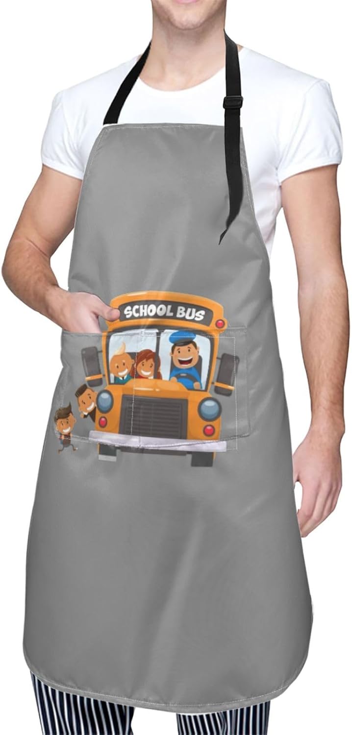 School Bus print Waterproof apron with pocket adjustable cooking apron for adult kitchen bibs to bake