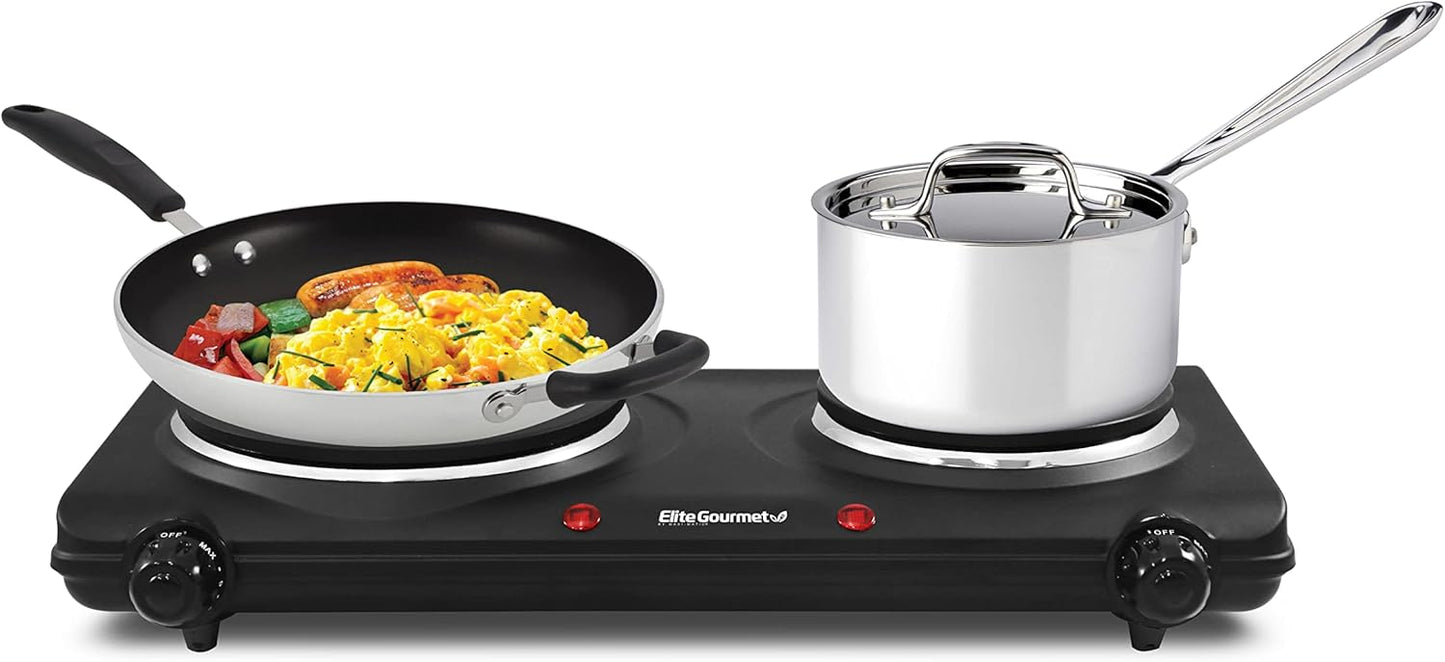Elite Gourmet EDB-302BF Countertop Double Cast Iron Burner, 1500 Watts