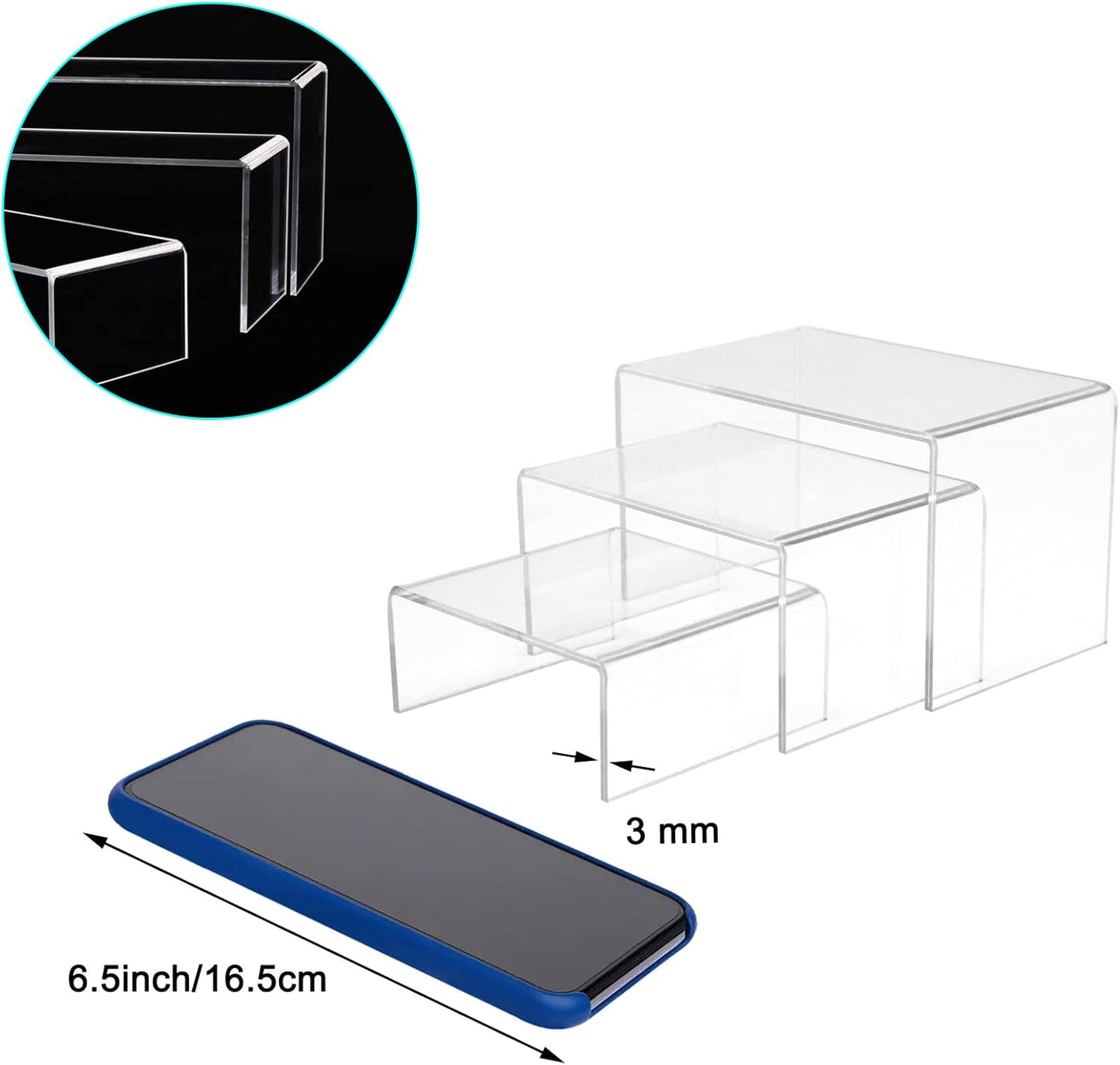 2 Sets Acrylic Display Risers(3",4",5") Clear Product Stand,Cupcakes Holder Dessert Transparent Showcase Stands, Candy Bar Risers, Lifts for Figures