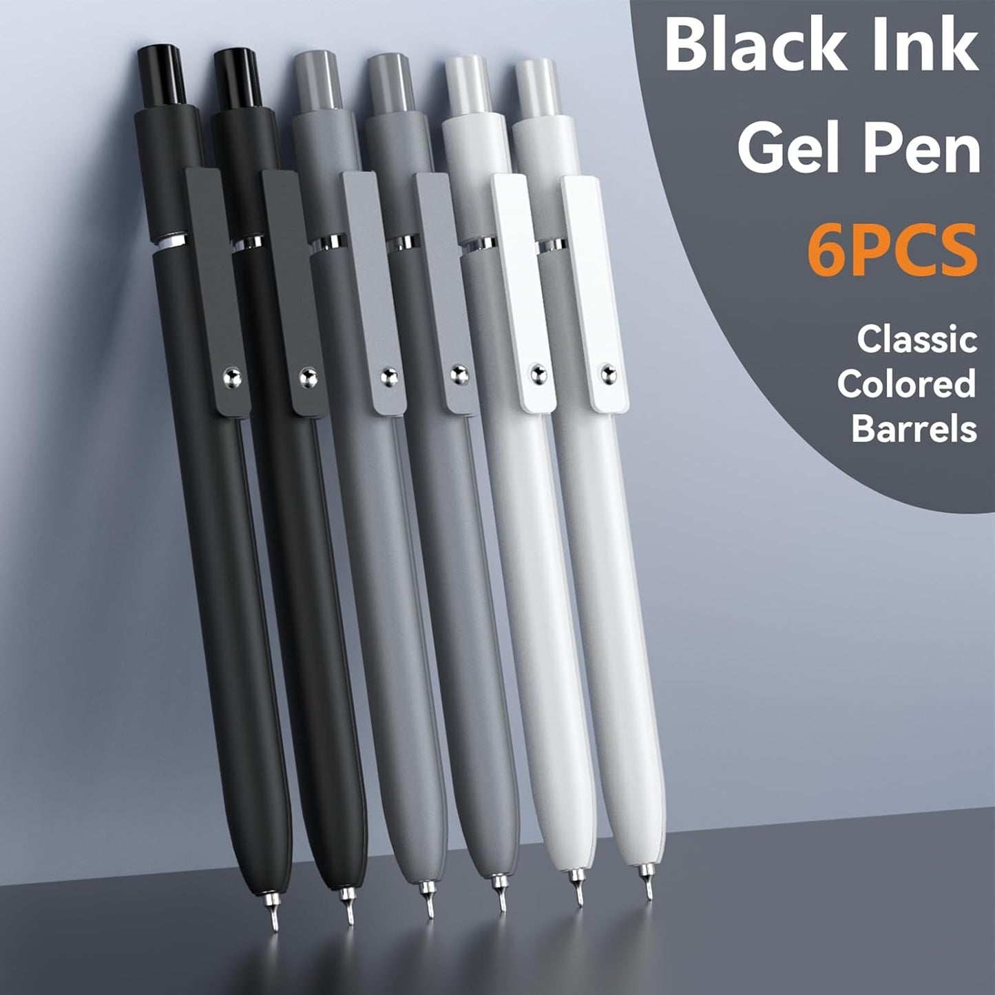 Gel Pens, 6 Pcs 0.5mm Fine Point Black Ink Pen With Smooth Writing, Of